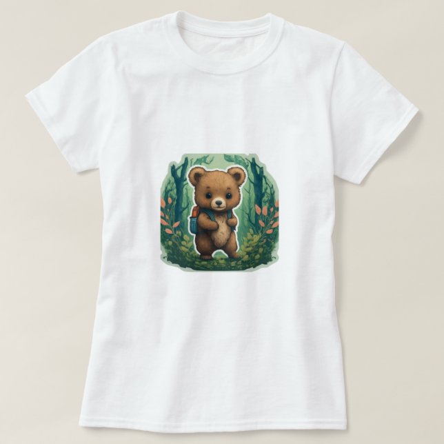 Adventure Awaits: Cute Bear Backpack T-Shirt Desig (Design Front)