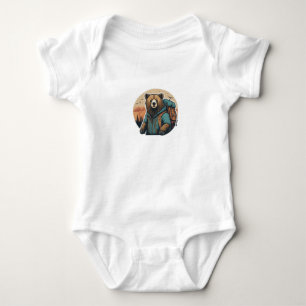Adventure Awaits: Cute Bear Backpack T-Shirt Desig Baby Bodysuit