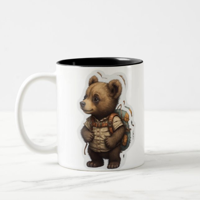 Adventure Awaits: Cute Bear Backpack Two-Tone Coffee Mug (Left)