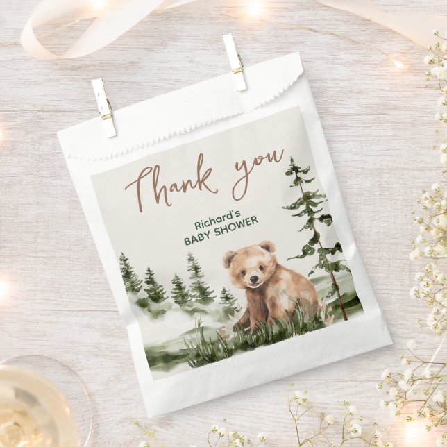 Adventure awaits cute forest bear baby shower favour bags (Clipped)