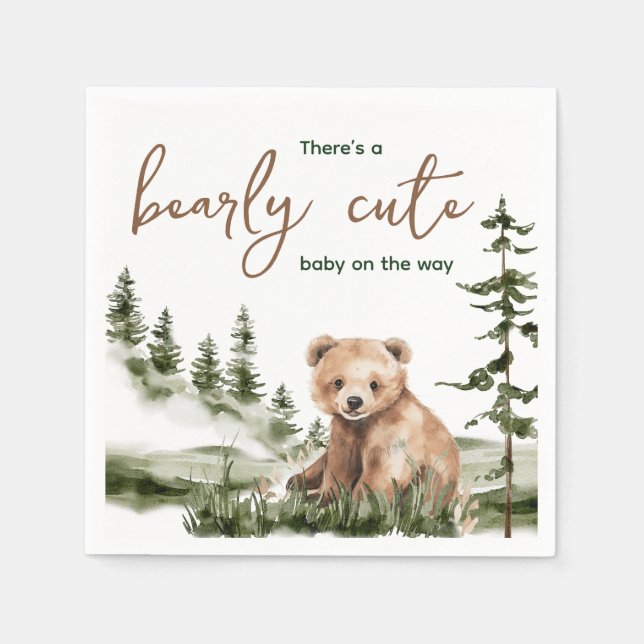 Adventure awaits cute forest bear baby shower napkin (Front)
