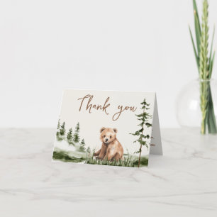 Adventure awaits cute forest bear baby shower thank you card