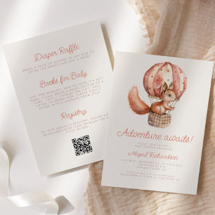 Adventure Awaits Cute Squirrel QR Code Baby Shower Invitation