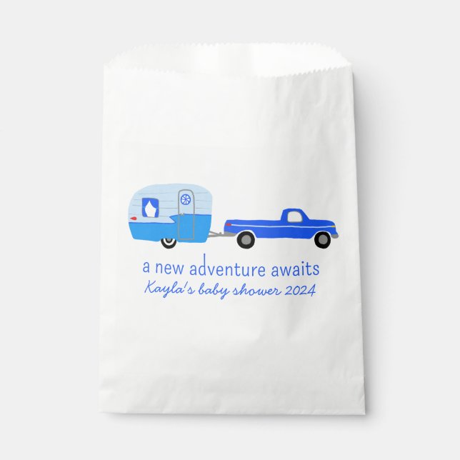 Adventure Awaits Cute Truck & Trailer BABY SHOWER Favour Bags (Front)