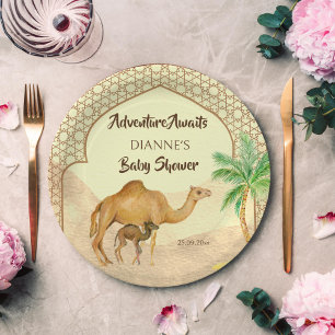 Adventure awaits desert baby camel baby shower  paper plate