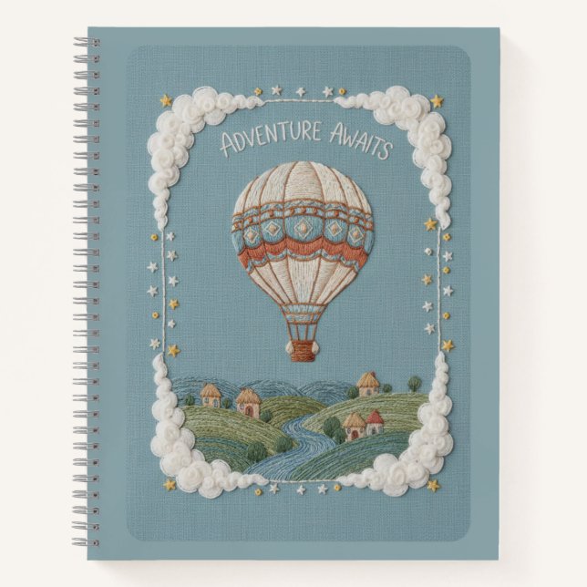 Adventure Awaits Embroidered Hot Air Balloon Notebook (Front)