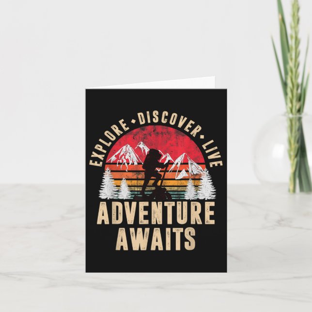 Adventure Awaits - Explore Discover Live Funny Hik Card (Front)