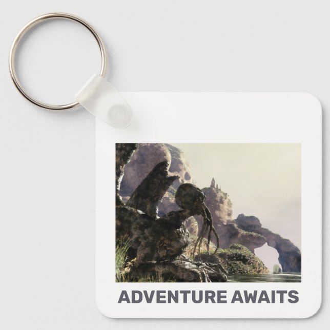 Adventure Awaits. Fantasy landscape Key Ring (Front)