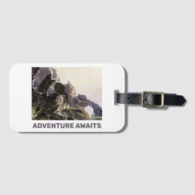 Adventure Awaits. Fantasy landscape Luggage Tag (Front Horizontal)