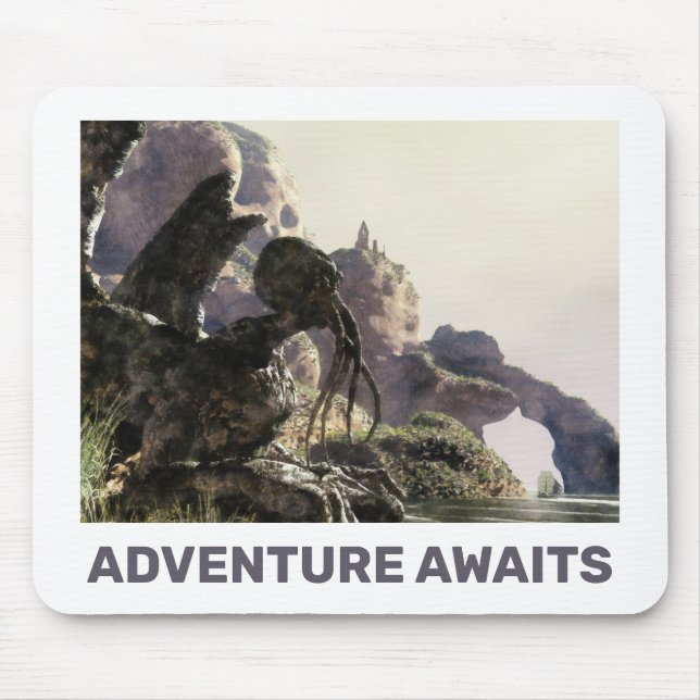 Adventure Awaits. Fantasy landscape Mouse Mat (Front)