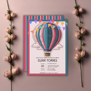 Adventure Awaits Festive Blue Pink Baby Shower Invitation