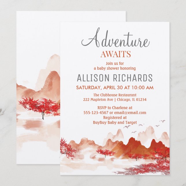 Adventure awaits forest autumn baby shower   invitation (Front/Back)