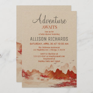 Adventure awaits forest autumn baby shower invitation