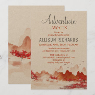 Adventure awaits forest autumn baby shower invitation