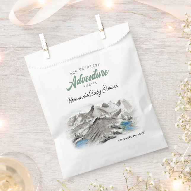 Adventure Awaits Forest Baby Shower Mountains Favour Bags (Clipped)