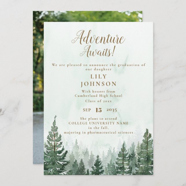 Adventure Awaits Forest Graduation Announcement (Front/Back)