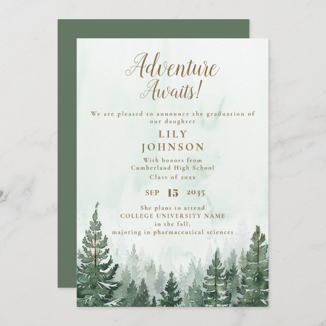 Adventure Awaits Forest Graduation Announcement (Front/Back)