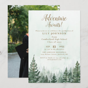 Adventure Awaits Forest Graduation Party Phot Invitation
