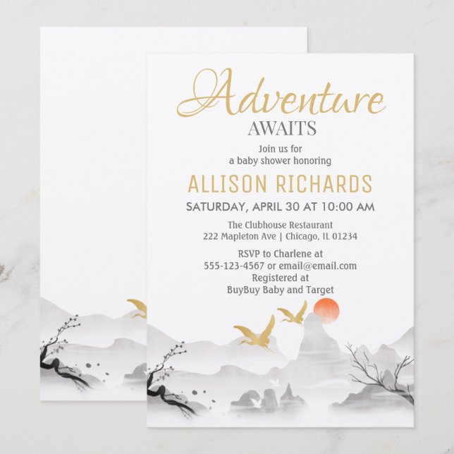 Adventure awaits forest korean ink baby shower   invitation (Front/Back)
