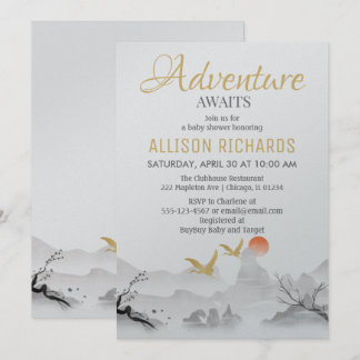 Adventure awaits forest korean ink baby shower invitation