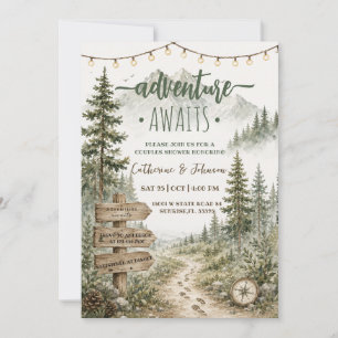 Adventure Awaits Forest Mountains Couples Shower Invitation