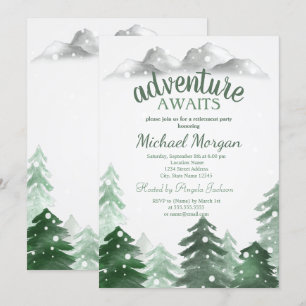Adventure Awaits Forest Mountains Snow Retirement Invitation