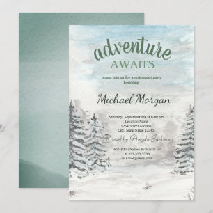 Adventure Awaits Forest Snow Retirement Invitation