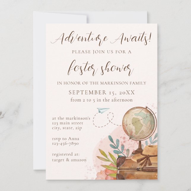 Adventure Awaits Foster Shower Neutral Invitation (Front)