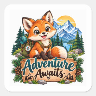 Adventure Awaits Fox Explorer Square Sticker