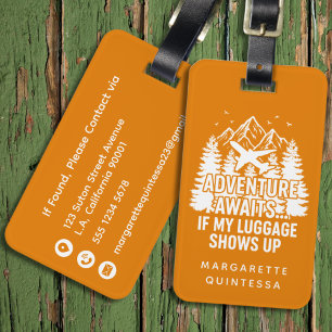Adventure Awaits Funny White Typography Orange Luggage Tag