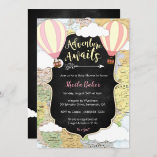 Adventure Awaits Girl Baby Shower Invitation