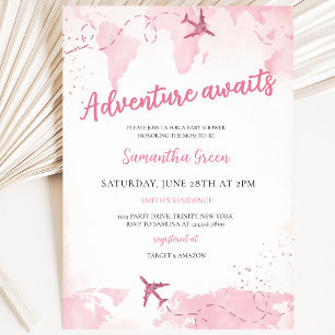 Adventure Awaits Girl Baby Shower Invitation