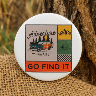 Adventure Awaits Go Find It Retro Camping Travel 6 Cm Round Badge