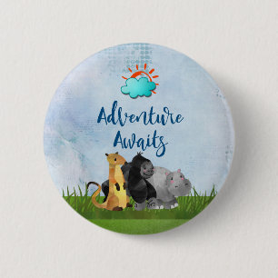 Adventure Awaits - Gorilla Hippo and Meerkat 6 Cm Round Badge
