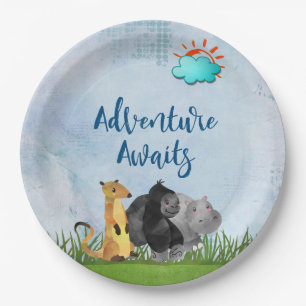 Adventure Awaits - Gorilla Hippo and Meerkat Paper Plate