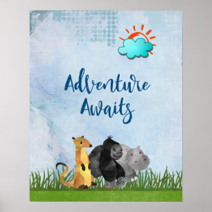Adventure Awaits - Gorilla Hippo and Meerkat Poster
