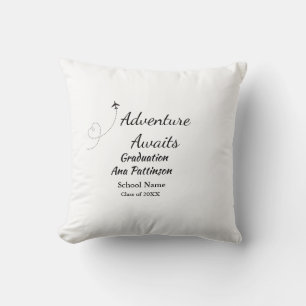 Adventure awaits graduation add name school year cushion