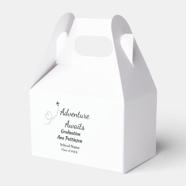 Adventure awaits graduation add name school year favour box (Front Side)