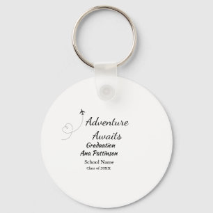 Adventure awaits graduation add name school year key ring