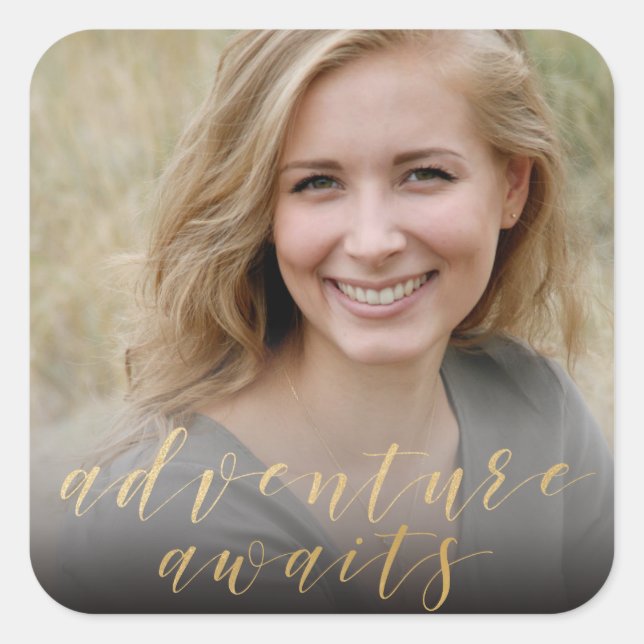 Adventure awaits graduation photo stickers (Front)
