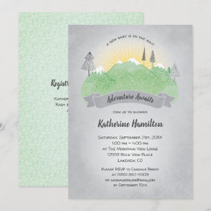 Adventure Awaits Green Mountains Baby Shower Invitation