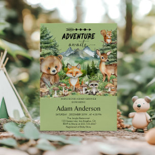 Adventure Awaits Green Woodland Baby Shower  Invitation