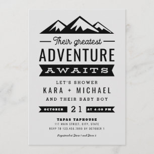 Adventure Awaits Grey Baby Shower Invitation