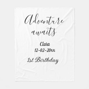 Adventure awaits happy 1st birthday name date simp fleece blanket