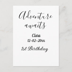 Adventure awaits happy 1st birthday name date simp postcard