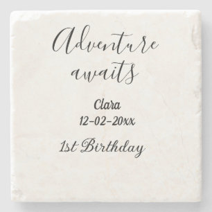 Adventure awaits happy 1st birthday name date simp stone coaster