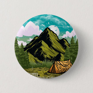 Adventure awaits, happy camper outdoor vacation 6 cm round badge