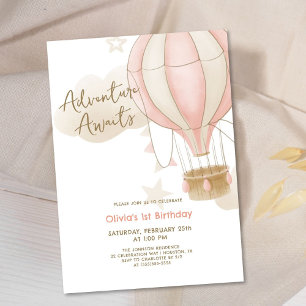 Adventure Awaits Hot Air Balloon 1st Birthday Invitation