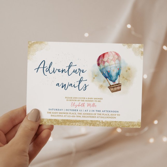 Adventure Awaits Hot Air Balloon Baby Girl Shower Invitation (Creator Uploaded)