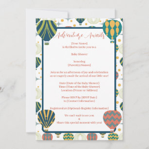 Adventure Awaits Hot Air Balloon Baby Shower Invitation